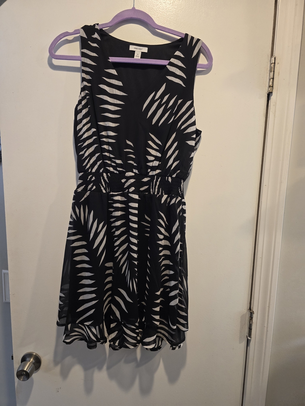 Nine West Black Dress with White Leaf Print